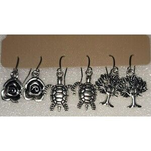 New 3 Pair of Earrings Sea Turtle Vintage Rose and Tree of Life